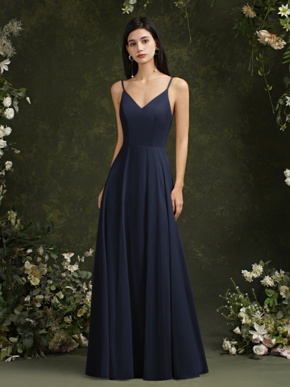 BMbridal Spaghetti-Straps V-Neck Champagne Bridesmaid Dress Long Sleeveless