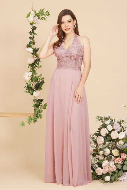 Bmbridal V-Neck Sleeveless Prom Dress Long With Lace Appliques Online
