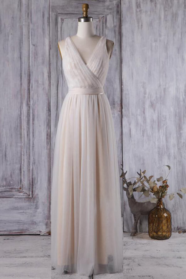 BMbridal Chic Tulle Lace Wedding Dress Ruffle V-neck Sleeveless Bridal Gowns On Sale-BMbridal