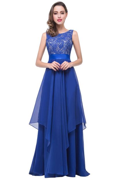 BMbridal Exquisite A-line Chiffon Royal Blue Bridesmaid Dress with Lace In Stock