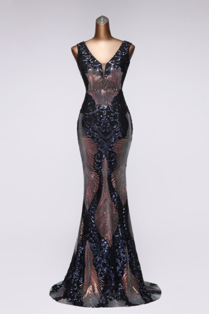 BMbridal Sparkly Sequined V-Neck Mermaid Long Prom Dresses Online