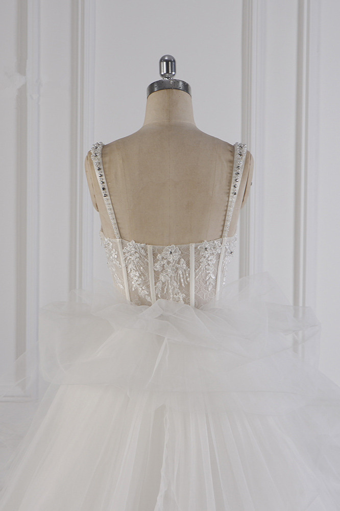 BMbridal Elegant Straps Tulle Lace Wedding Dress Sweetheart Appliques Beadings Bridal Gowns with Ruffles On Sale-BMbridal