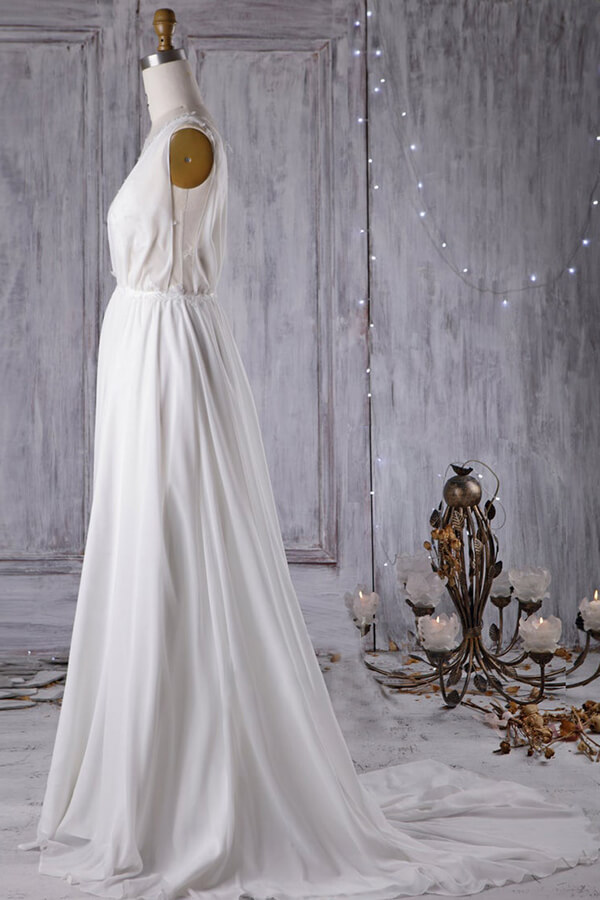 BMbridal Sexy A-line V-Neck Chiffon Wedding Dress Sleeveless Lace Appliques Bridal Gowns On Sale-BMbridal