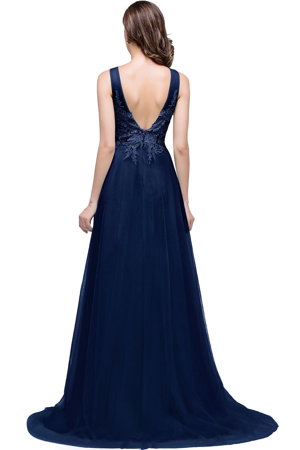 BMbridal A-line Court Train Tulle Evening Dress with Appliques