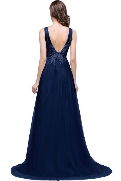 BMbridal A-line Court Train Tulle Evening Dress with Appliques