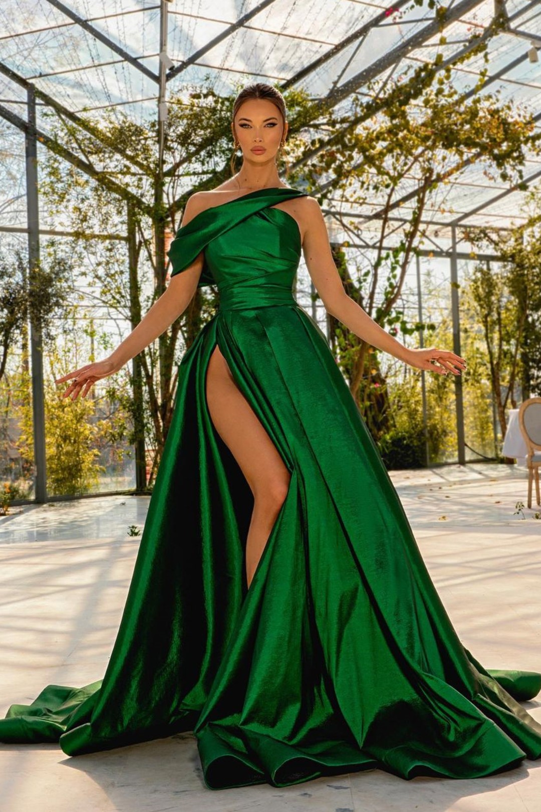 Bmbridal Dark Green Mermiad Satin One Shoulder Prom Dress with Split