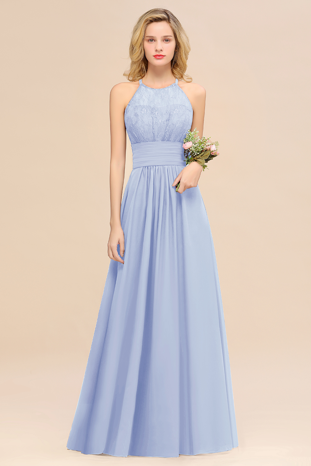 BMbridal Elegant Halter Ruffles Sleeveless Grape Lace Bridesmaid Dresses Affordable-BMbridal