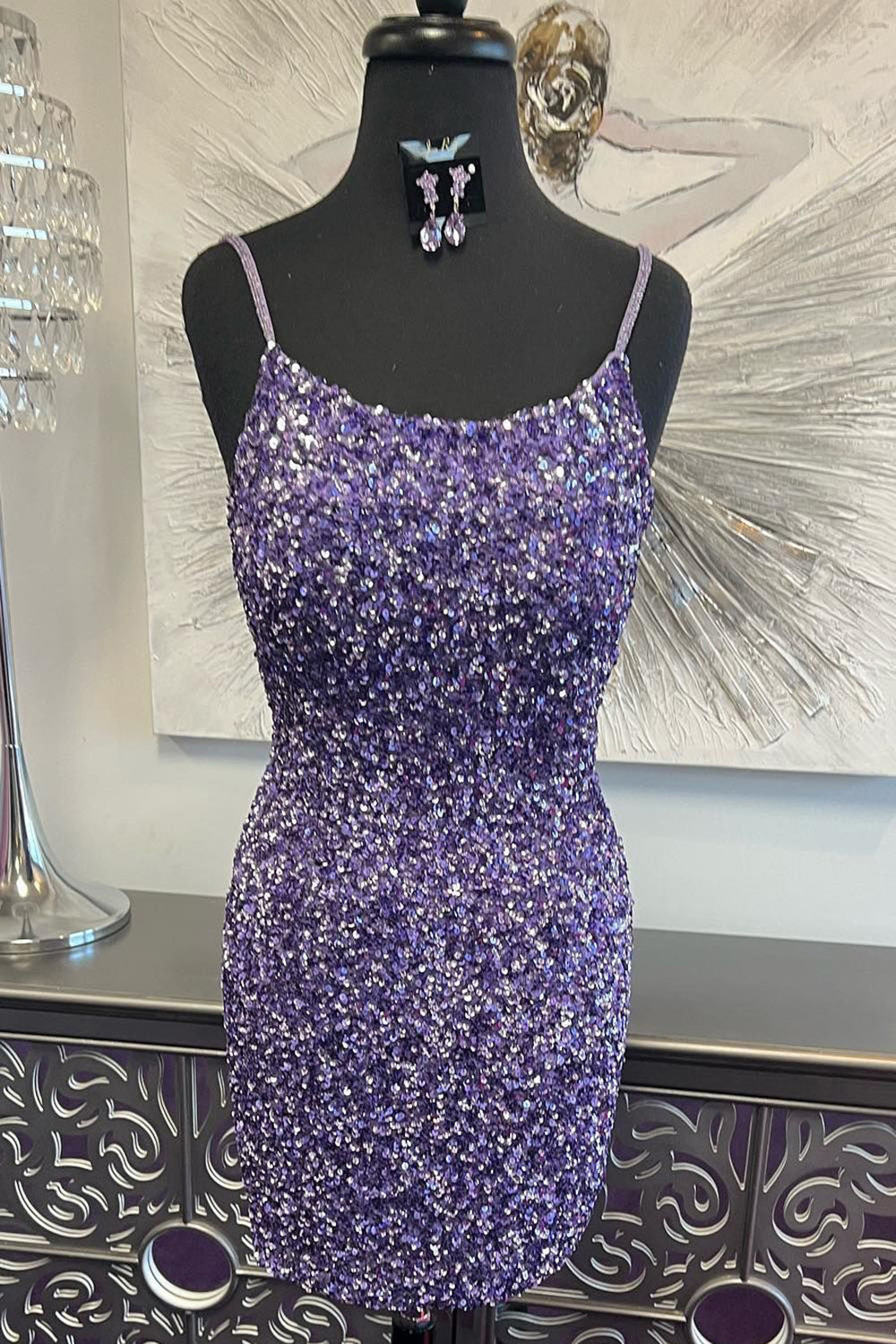 Sparkly Purple Open Back Short Hoco Dress-BMbridal