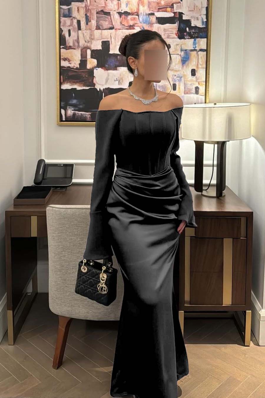 Strapless Long Sleeves Mermaid Long Prom Dress With Pleated