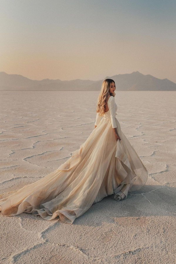 Bmbridal Simple Long Sleeves Wedding Reception Dress Tulle-BMbridal
