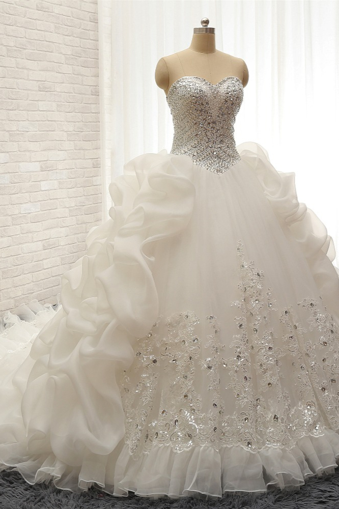 BMbridal Glamorous Sweetheart White Sequins Wedding Dresses With Appliques Tulle Ruffles Bridal Gowns Online-BMbridal