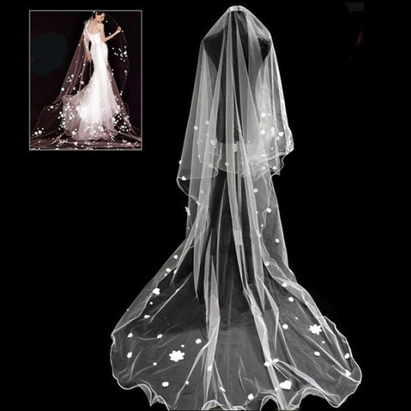 BMbridal Floral Pretty Glamourous Tulle Pencil Edge Wedding Veil-BMbridal