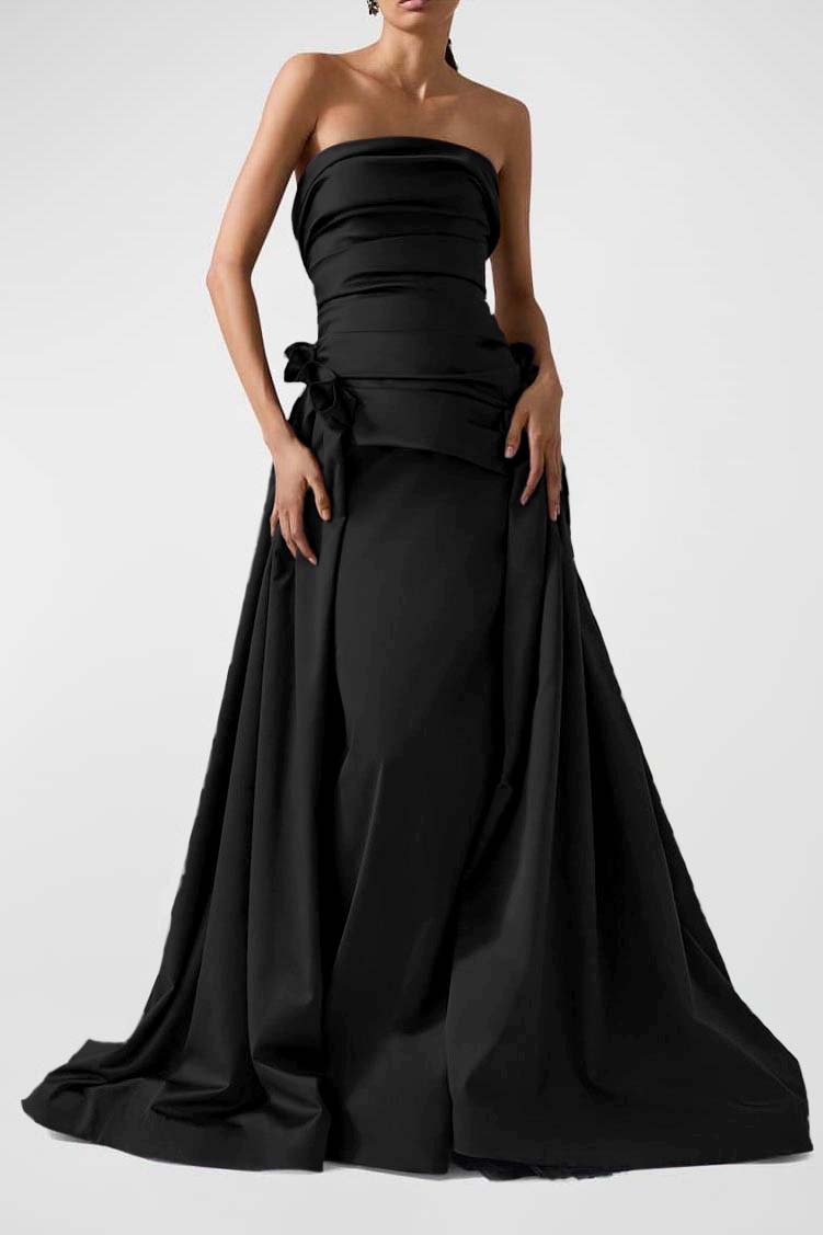 Strapless Backless Sleeveless Long A Line Prom Dress With Pleated