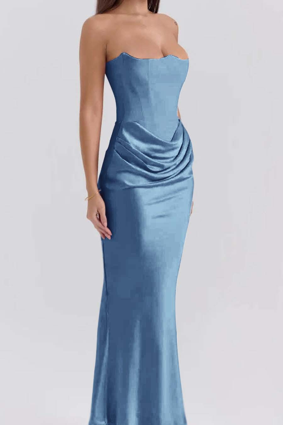 Pink Strapless Sleeveless  Mermaid Long Prom Dress With Pleated