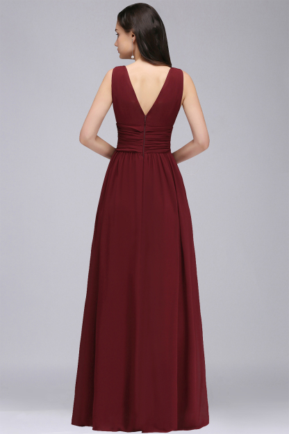 BMbridal Affordable Chiffon V-Neck Burgundy Bridesmaid Dress with Ruffle In Stock