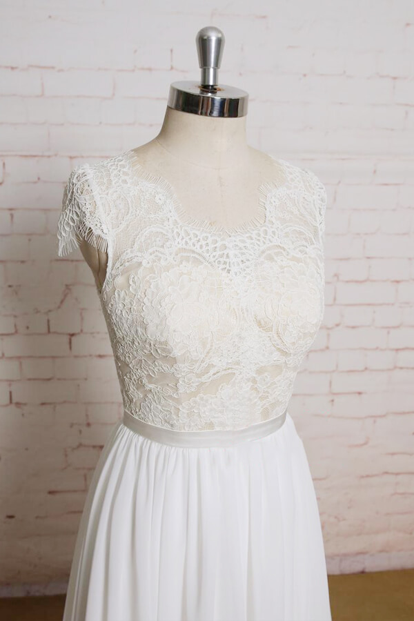 BMbridal Lace Chiffon A-line Court Train Wedding Dress On Sale-BMbridal