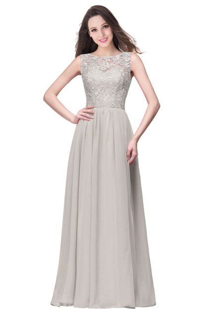 BMbridal Affordable A-line Chiffon Crew Lace Navy Long Bridesmaid Dresses In Stock