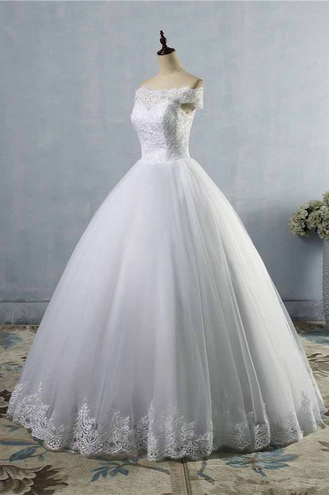 BMbridal Affordable Off-the-Shoulder Lace Tulle Wedding Dress Short Sleeves White Bridal Gowns On Sale-BMbridal
