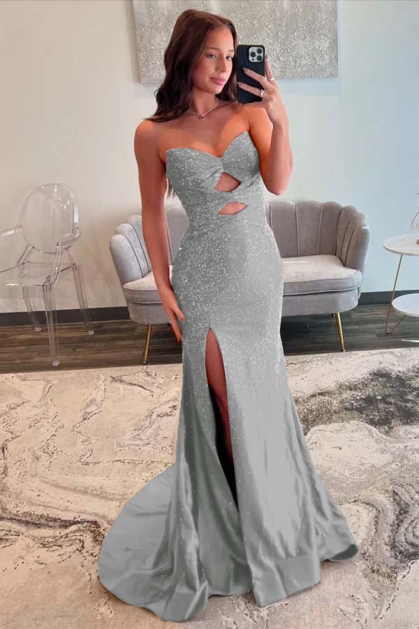 Strapless Sleeveless Mermaid Long Prom Dress With Split Sequins