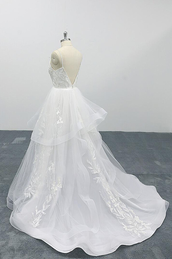 BMbridal Best Appliques Spaghetti Strap Tulle Wedding Dress On Sale-BMbridal