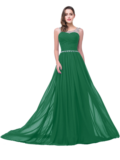 BMbridal A-line Court Train Chiffon Party Dress With Beading
