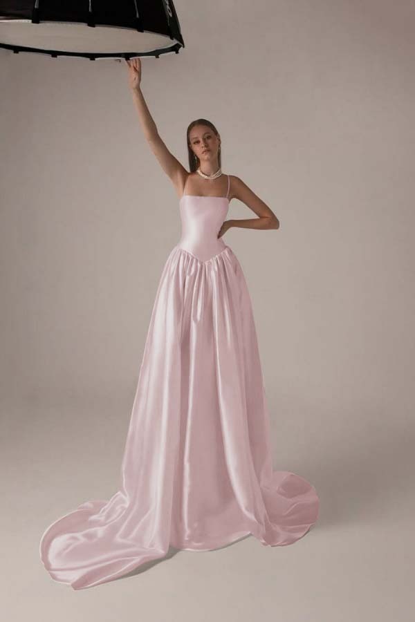 Spaghetti Strap Sleeveless A Line Long Prom Dress With Pleated