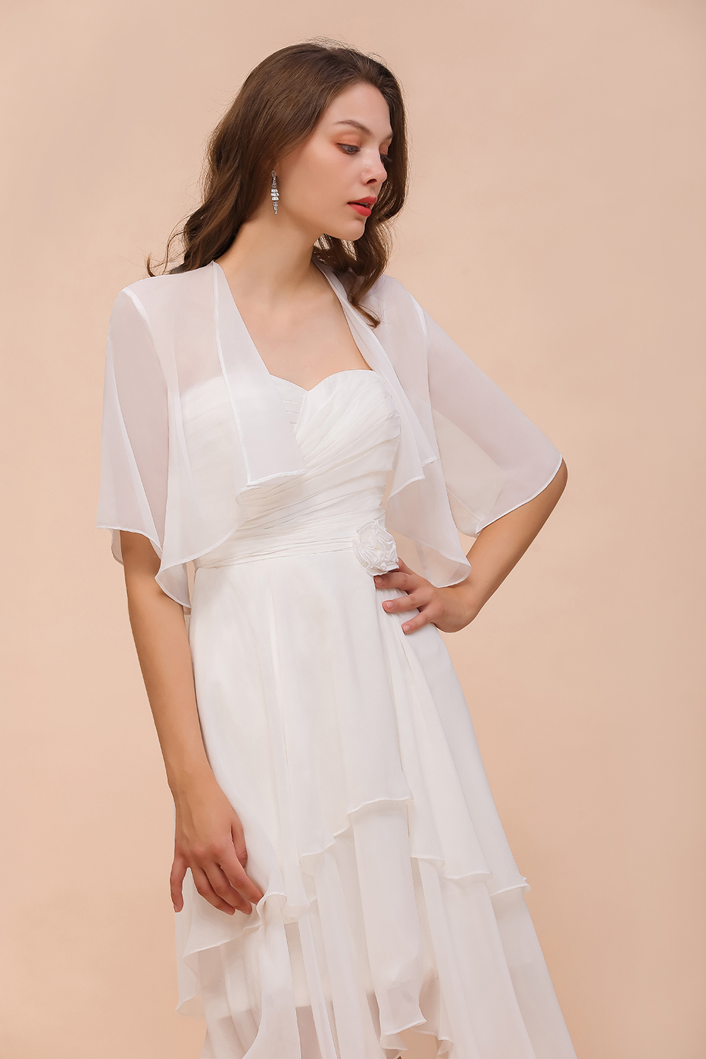 BMbridal White Chiffon Half Sleeves Special Occasions Wraps-BMbridal