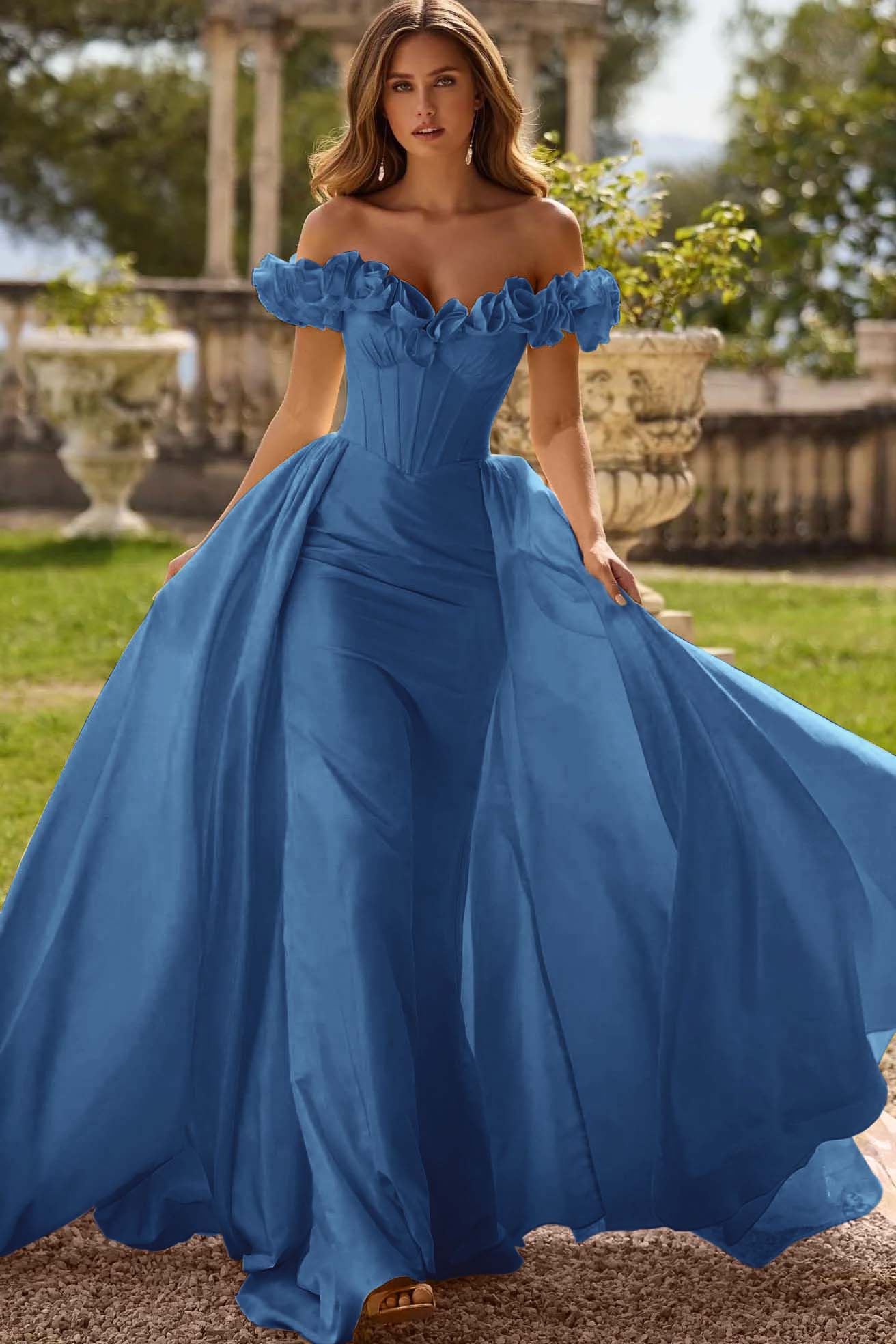 Off the Shoulder Sleeveless Long Mermaid Prom Dress With Pleated