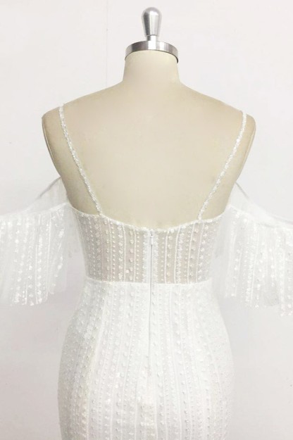 BMbridal Stylish Sleeveless V-Neck Ivory Wedding Dresses Spaghetti Straps Pearls Bridal Gowns On Sale-BMbridal