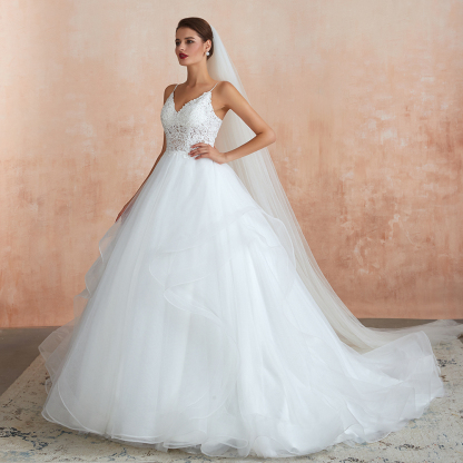 BMbridal Chic Spaghetti Straps Lace Wedding Dress with See Through Bodice