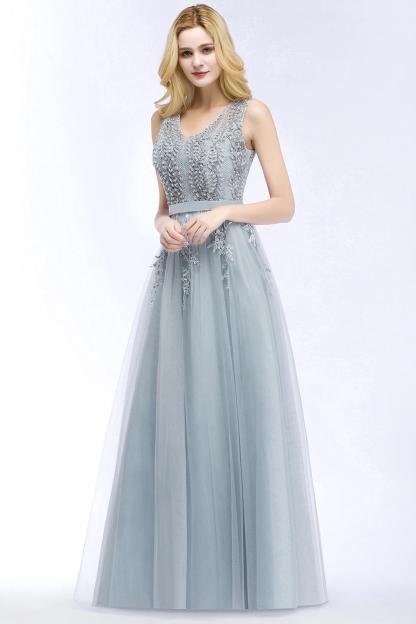 BMbridal Stylish V-neck Tulle Lace Long Evening Dress
