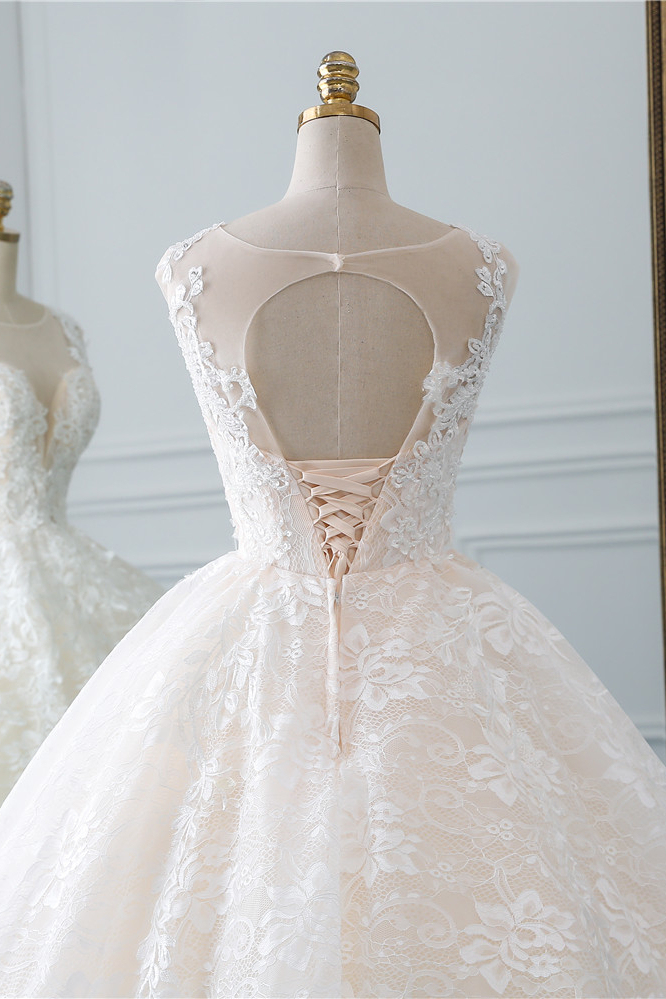 BMbridal Exquisite Jewel Sleelveless Lace Wedding Dress Ball Gown appliques Bridal Gowns Online