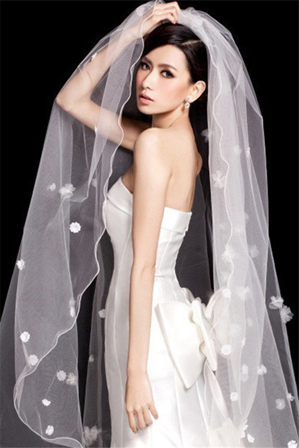 BMbridal Floral Pretty Glamourous Tulle Pencil Edge Wedding Veil-BMbridal