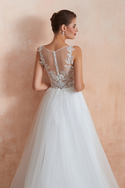 BMbridal Exquisite Sequins White Tulle Affordable Wedding Dresses with Appliques