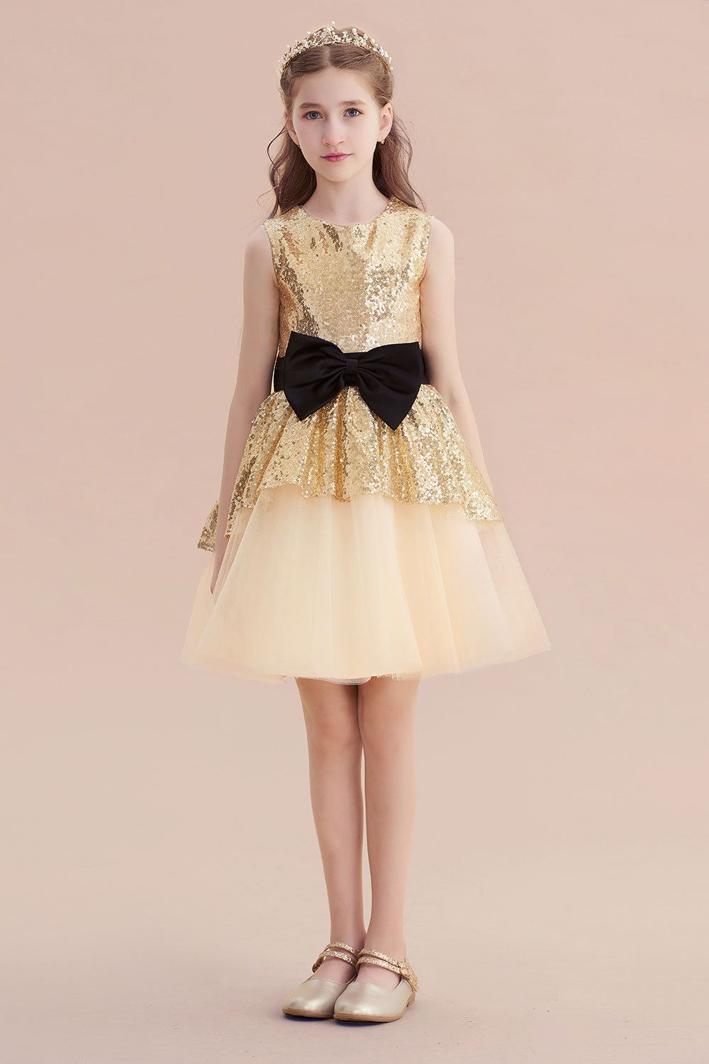 BMbridal A-Line Tulle Sequins Bows Knee Length Flower Girl Dress On Sale-BMbridal