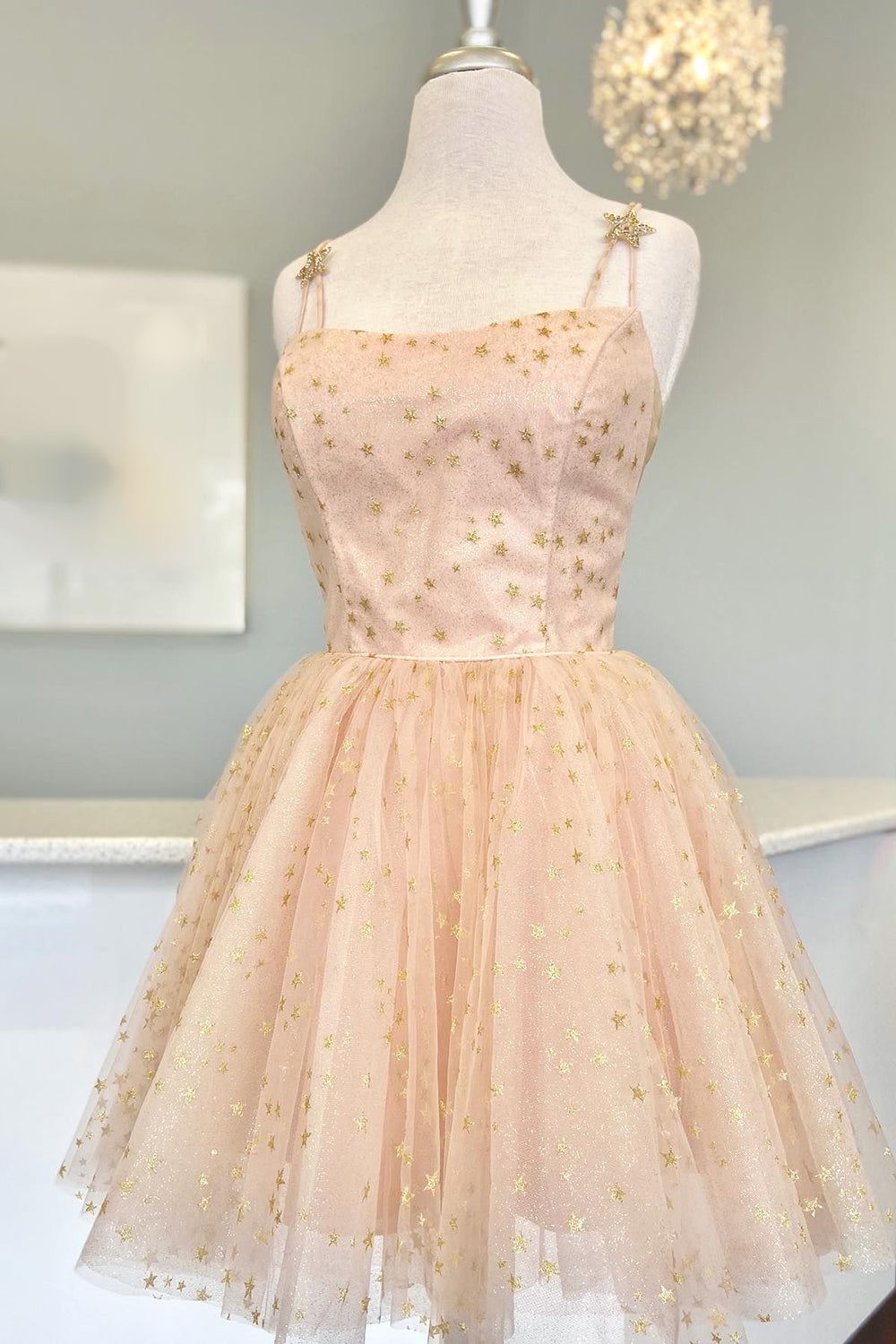 Sparkly Black Sequins Stars A-Line Short Homecoming Dress-BMbridal