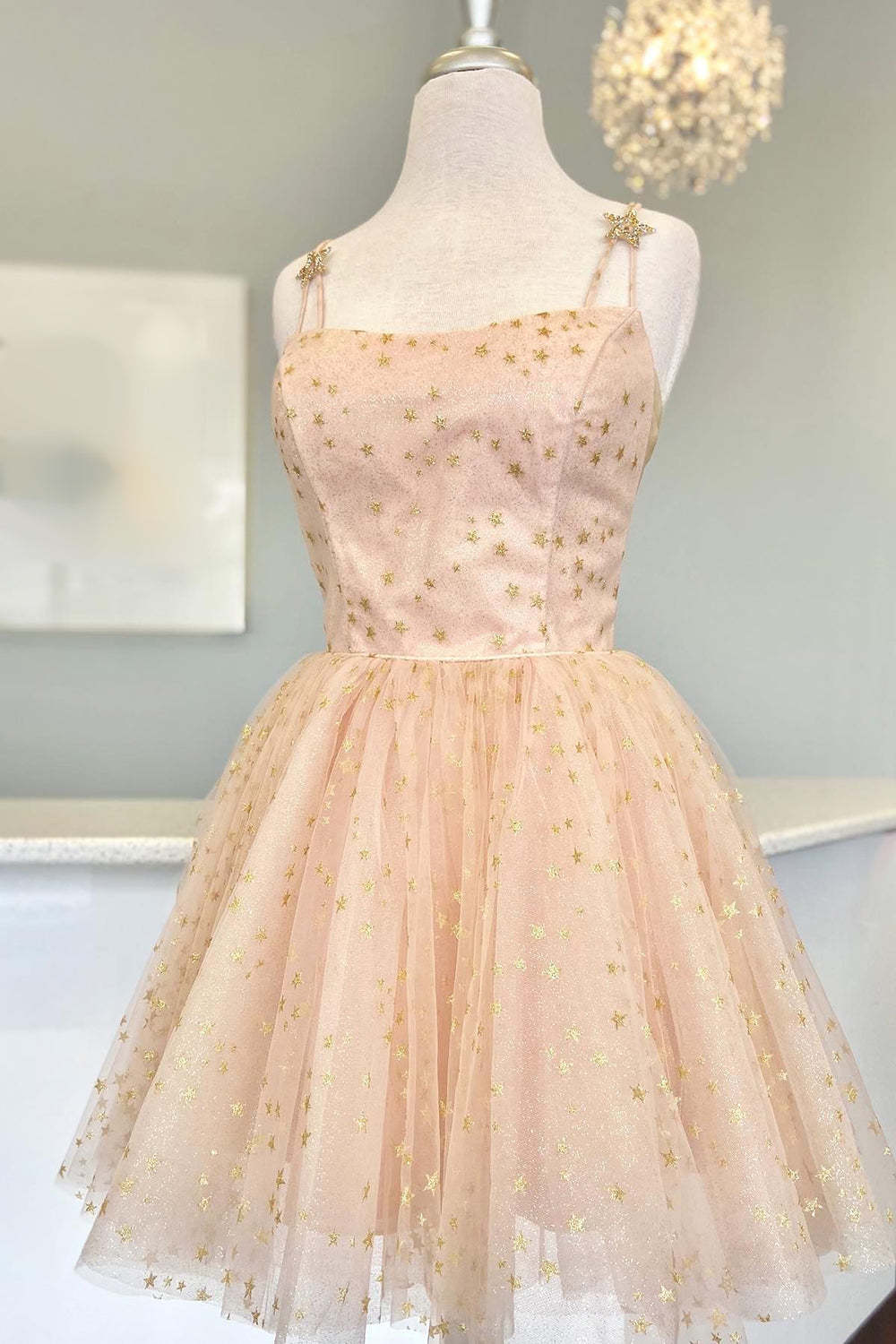 Sparkly Black Sequins Stars A-Line Short Homecoming Dress-BMbridal