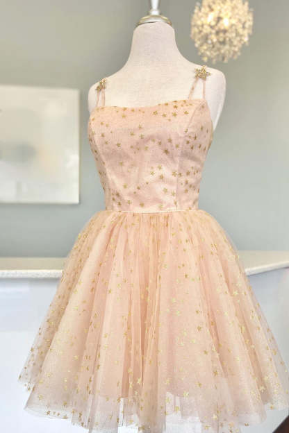 Sparkly Black Sequins Stars A-Line Short Homecoming Dress-BMbridal