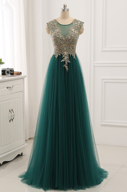 BMbridal Elegant Tulle Jewel Beading Appliques Prom Dresses with Ruffles Online