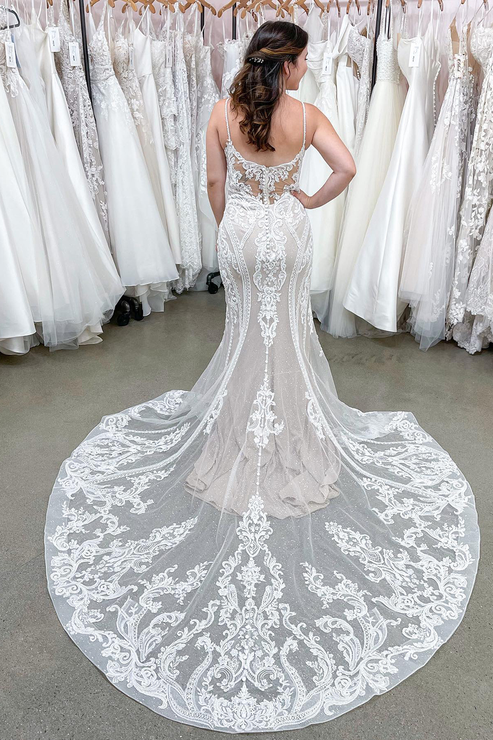 Bmbridal Spaghetti-Straps Lace Wedding Dress Mermaid Long-BMbridal