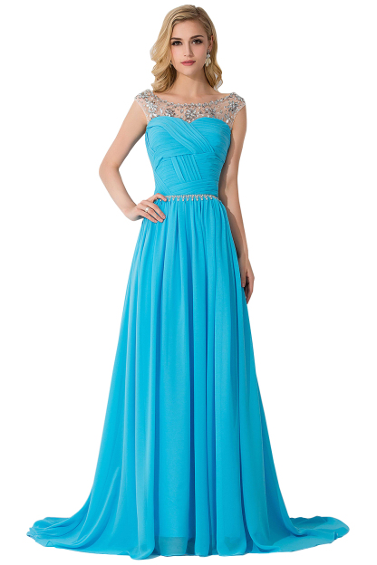 BMbridal A-line Court Train Chiffon Party Dress With Beading