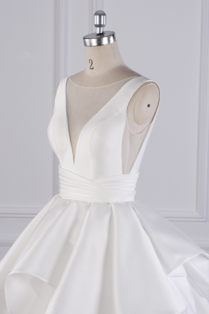 BMbridal Chic Ball Gown Jewel Layers Tulle Wedding Dress White Sleeveless Ruffles Bridal Gowns Online-BMbridal