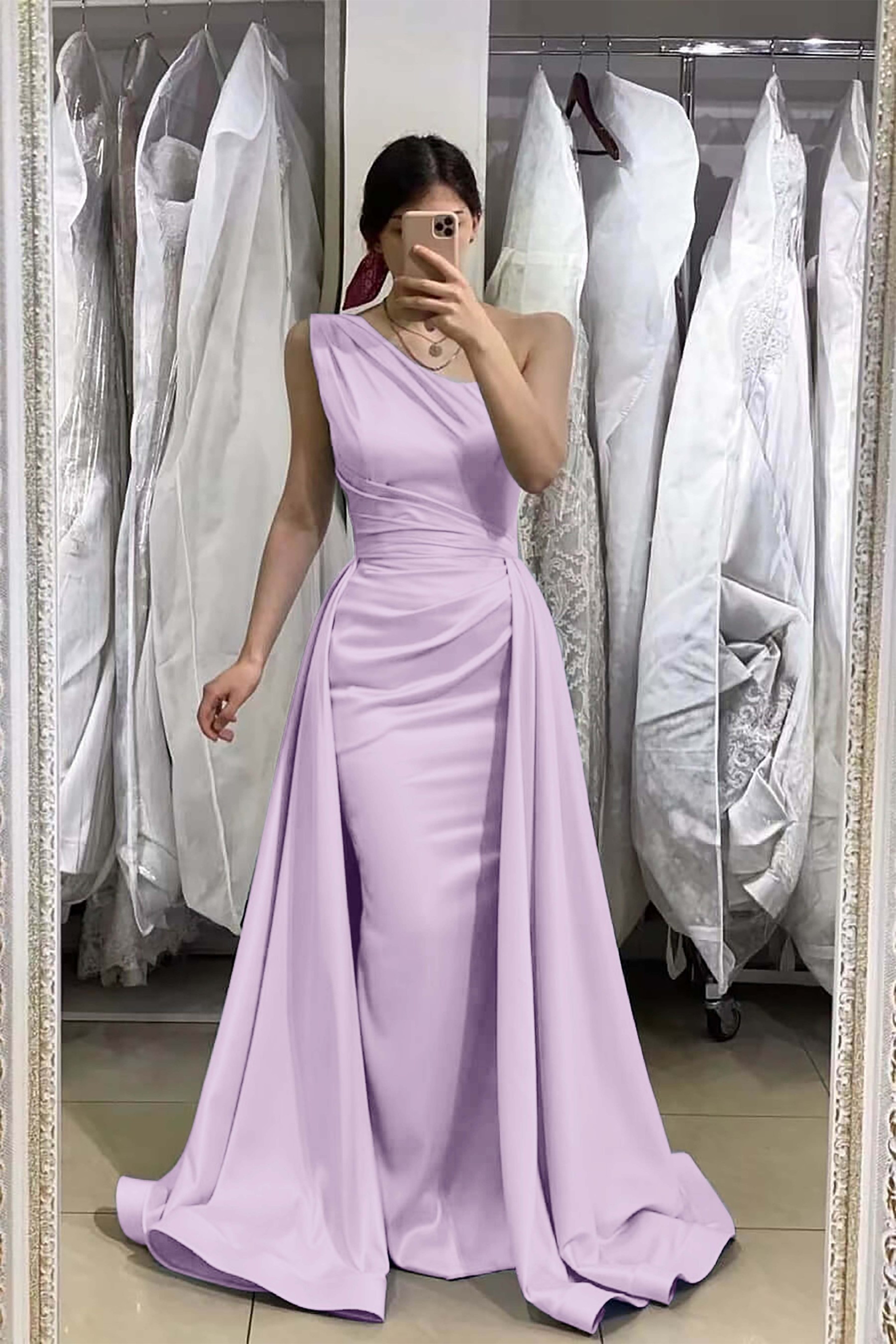 Light Blue Sleeveless Mermaid One Shoulder Long Prom Dress With Detachable Skirt