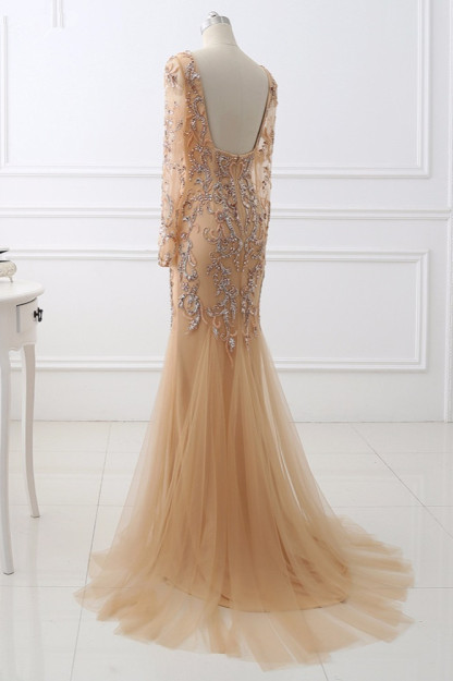 BMbridal Elegant Tulle Appliques Mermaid Prom Dresses V-Neck Sleeveless Rhinestones Party Dresses On Sale-BMbridal