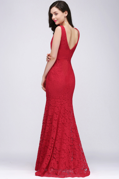 BMbridal Stunning Short Red Lace Mermaid Prom Dress