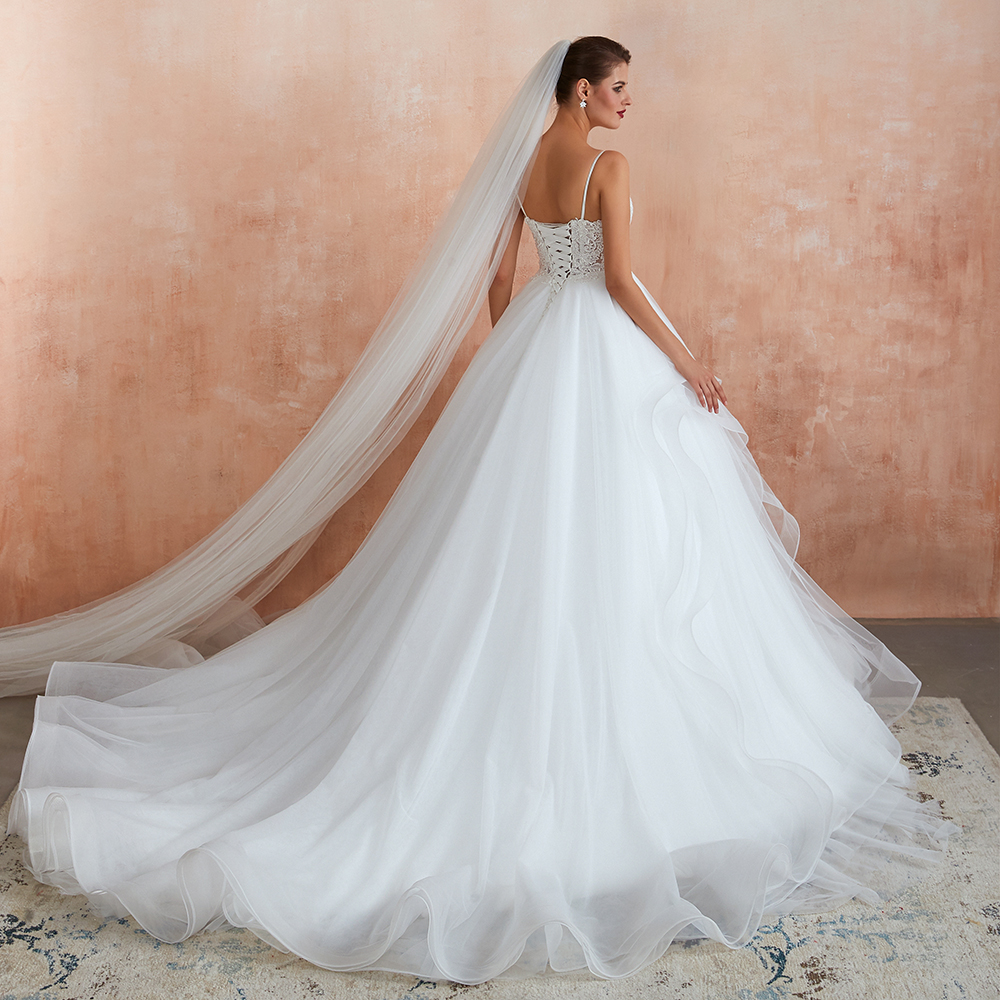 BMbridal Chic Spaghetti Straps Lace Wedding Dress with See Through Bodice