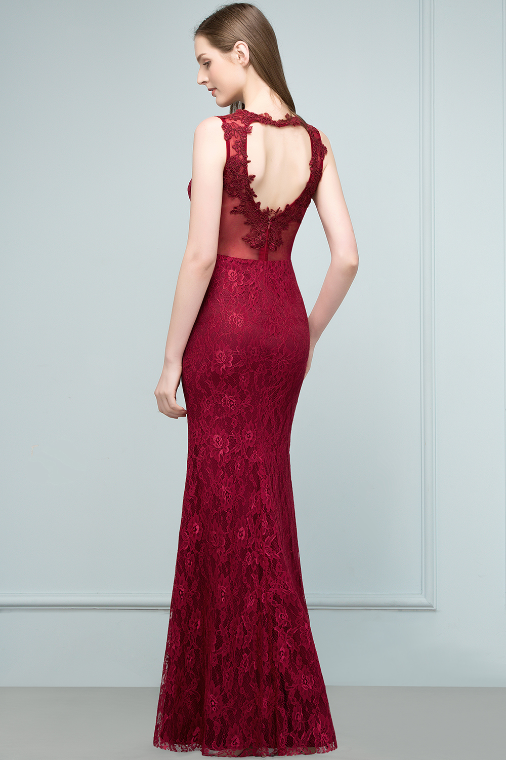 BMbridal Gorgeous Bugrundy Lace Prom Dress Long Mermaid Evening Gowns Online