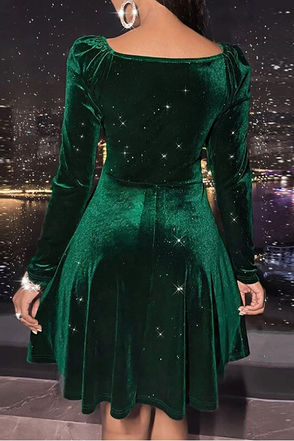 V-Neck Green Velvet Christmas Dress-BMbridal