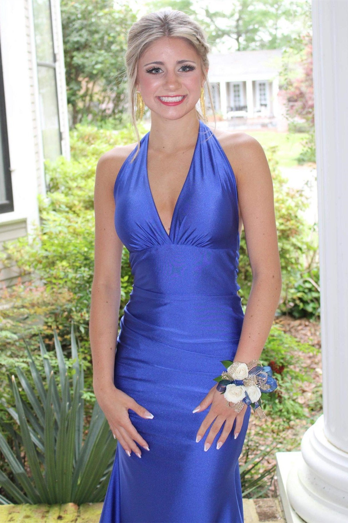 Gorgeous Hot Pink Sleeveless V-Neck Prom Dress Long Mermaid