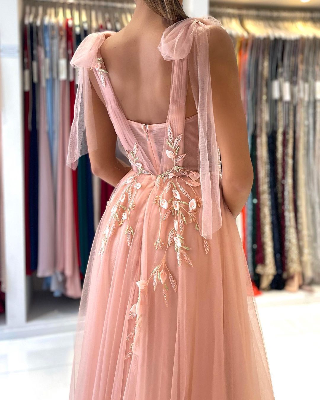 Bmbridal Fairy Tulle Prom Dress Slit Long With Appliques